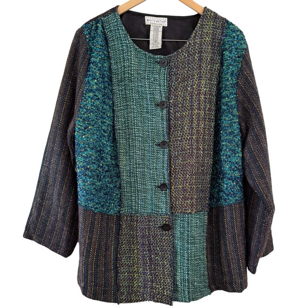 White Stag Jacket Patchwork Tweed Tapestry Wearable Art Y2K VTG Women Plus 18/20